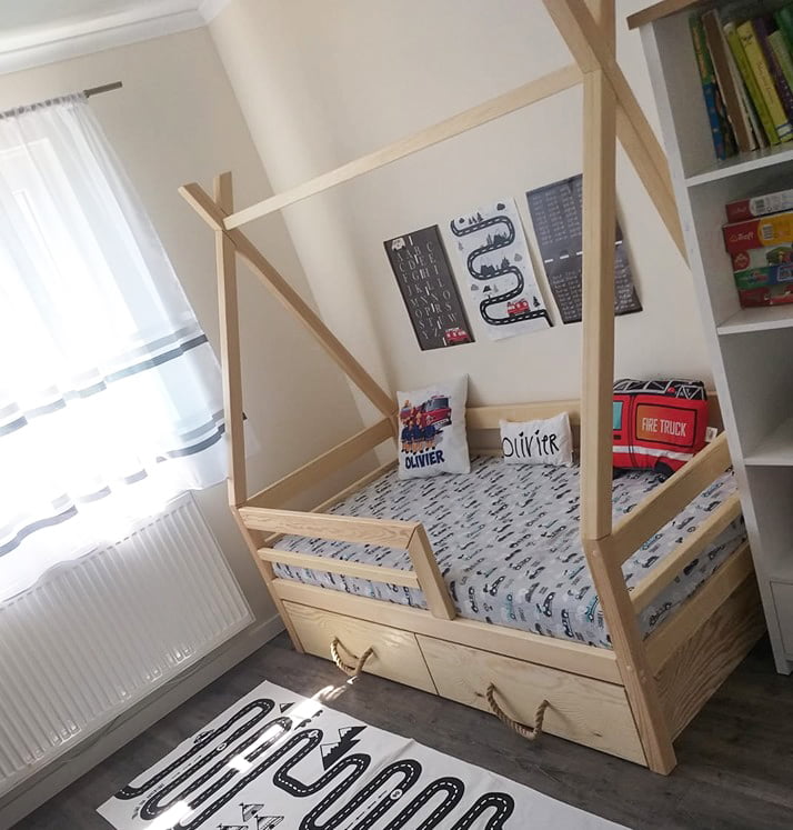 Łóżko Tipi bez szuflady - barierka pozioma